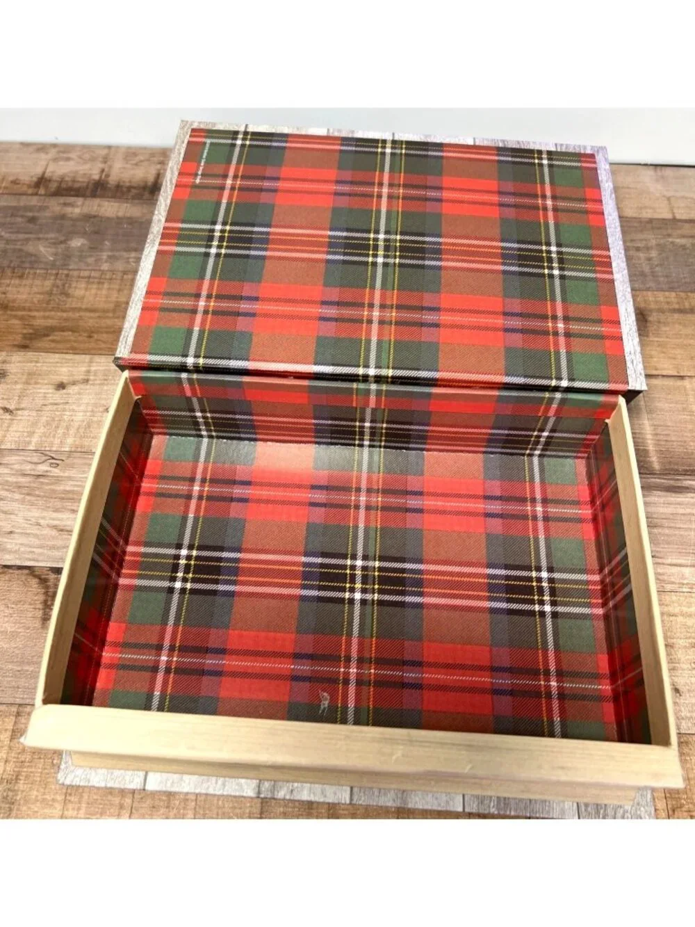 Decorative Christmas Santa Book-Shaped Storage Box With Plaid Interior